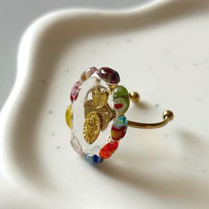 Handmade Millefiori Glass, Oval Resin Chunky Ring, Unique Colorful Murano Glass Jewelry, Adjustable image 1