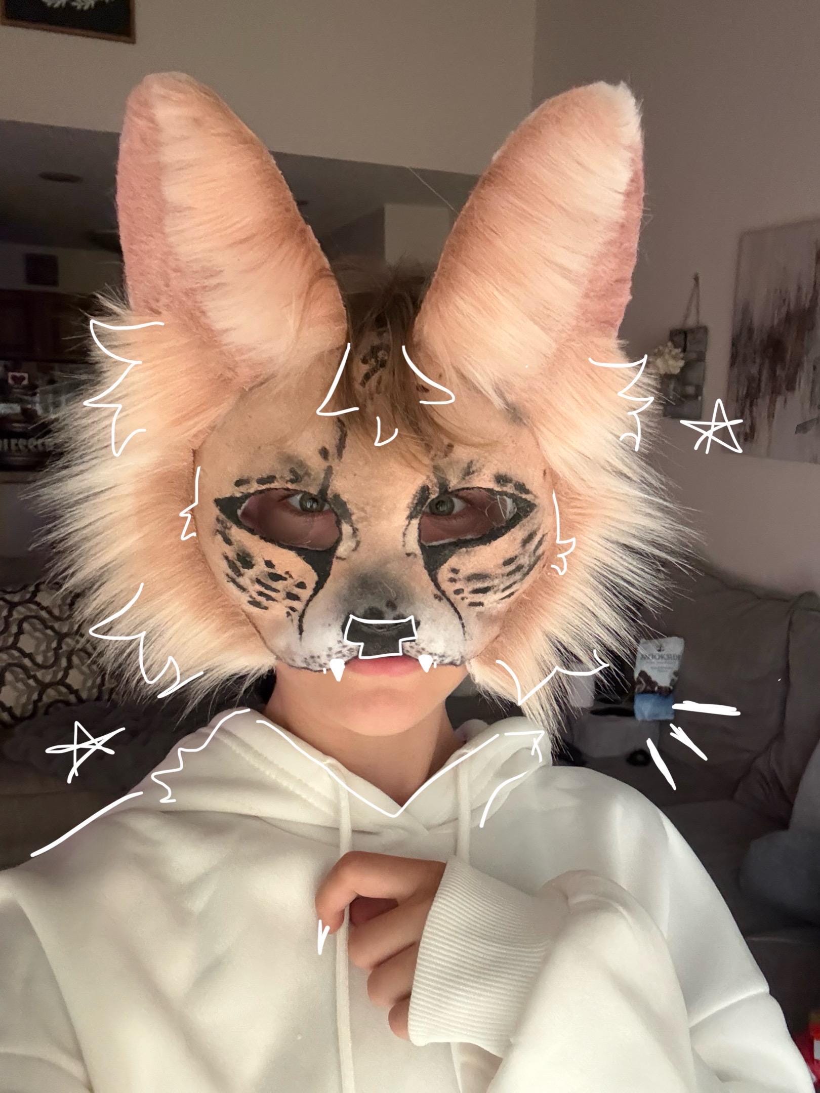 Serval Cat - Therian Mask - Faux Fur - Fully Lined - Fully Furred