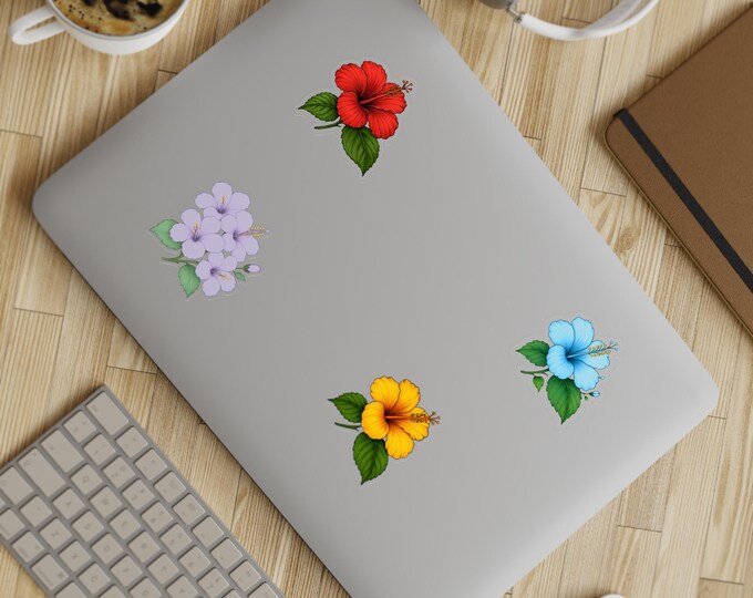 Five pcs Sticker Sheet Bundle, Tropical Hibiscus, 5pcs, Fun Tropical Vibe Stickers, Craft Supply, Scrapbooking Decor, Planner Accessories