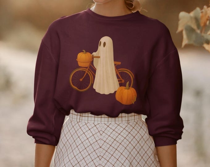 Halloween Ghost Crewneck Sweatshirt | Unisex Fall Apparel, Cozy October Style, Spooky Season Fashion, Casual Outfit, Pumpkin Decor