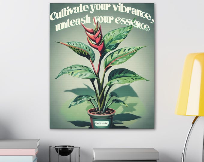 Canvas Stretched, Vintage Heliconia Plant Art, Wall Decor, Retro Floral Print, Botanical Artwork