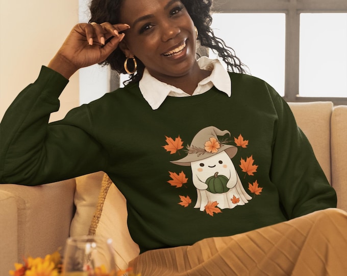 Cozy Fall Ghost Sweatshirt, Unisex Sweatshirt, Halloween Apparel, Autumn Fashion, Cute Sweatshirt for All Ages