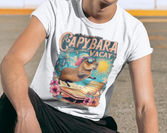 Capybara Vacay Unisex T-Shirt, Fun Vacation Tee, Capybara Lover Shirt, Gift for Animal Lovers, Beachwear, Summer Outfit