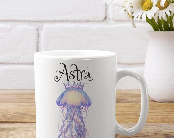 Custom Jellyfish Ceramic Mug for Sea Lovers Custom Name Mug, Ocean Theme Gift, Unique Coffee Tea Cup, Nautical Decor, Fisherman aesthetic