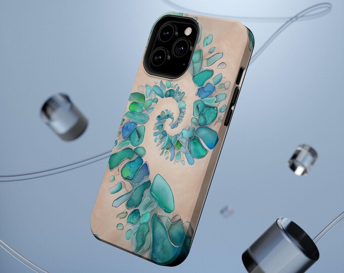 Sea Glass Spiral Pattern Magnetic Tough Phone Cases, Beachy Phone Accessories, Boho Tech Gear, Unique Phone Covers, Coastal Phone Protection