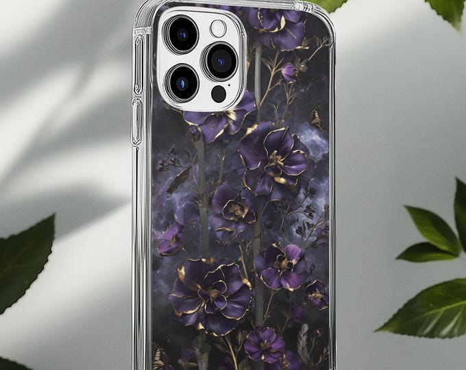 Phone Cases, Morning Glory Floral Design, Elegant Golden Hues, Flower Pattern, Clear Cases, Protective Cover, iPhone, Gift
