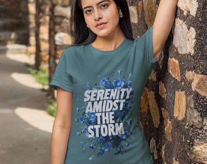 Serenity Amidst The Storm Unisex T-Shirt, Floral Graphic Tee, Boho Shirt, Gift for Nature Lovers, Inspirational Apparel, Relaxing Style