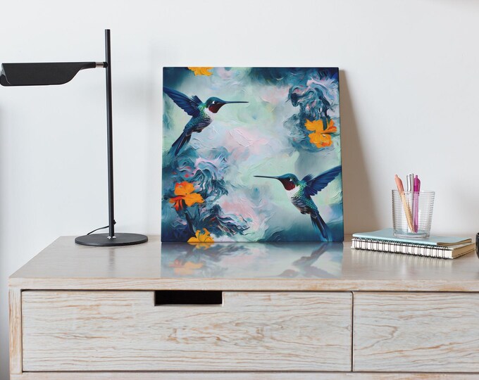 Vibrant Hummingbird Wall Art, Colorful Canvas Print, Nature-Inspired Decor, Perfect for Home or Office, Gift for Bird Lovers, Floral Artwork
