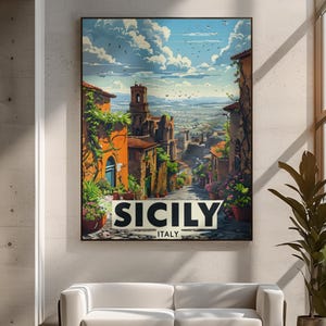Impressão de pôster de viagem vintage da Sicília, decoração de arte de parede, presente da Itália - pôsteres enrolados, decoração para casa e escritório, ilustração botânica, Itália