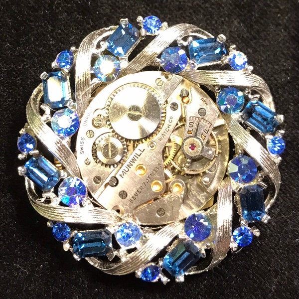 1960’s Rhinestone brooch with Munwill watch