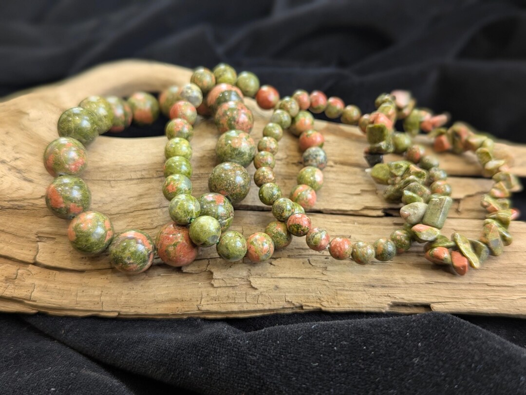 Unakite Bracelets – Chip, 7mm, 8mm & 12mm Natural Beads - Etsy