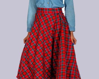 Custom Tartan Faltenrock: Acrylwolle, Bund verstellbar