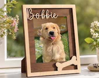 Cadre photo commémoratif personnalisé pour animaux de compagnie, cadre en bois pour chien ou chat, cadeau commémoratif pour animaux de compagnie, souvenir du Pont Arc-en-ciel, cadeau pour maman de chien
