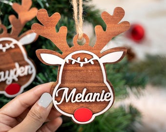 Ornamento di renna personalizzato - Ornamento di Natale in legno con nome per bambini - Primo Natale del bambino 2025