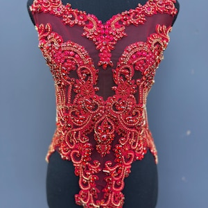 Red Rhinestone Bodice Appliqué: Embroidered Gown Embellishment
