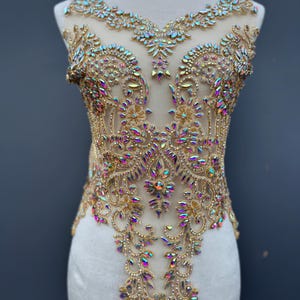 Gold Rhinestone Bodice Appliqué: Sparkling Crystal Embellishment