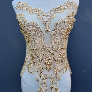 Champagne Rhinestone Bodice Appliqué for Dresses & Gowns | Sparkling Embellishment for Wedding Dresses, Evening Wear, and DIY Projects