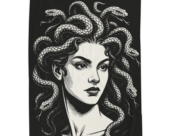Medusa Gorgon Side Profile Velveteen Plush Blanket | Black White Mythology