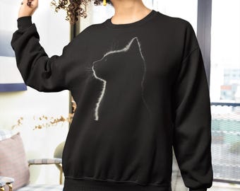 Black Cat Silhouette Sweatshirt: Unisex Crewneck Pullover