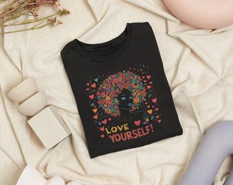 Love Yourself T-Shirt: Black Woman Floral Hair Graphic Tee