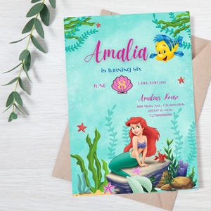 Princess Ariel Birthday invitation, Girl editable invite template, little mermaid printable invitation, under sea party, instant download