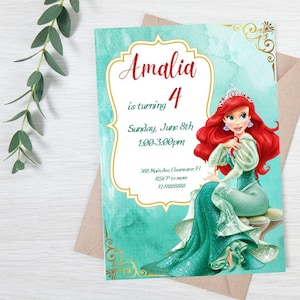 Little Mermaid Birthday Invitation, Ariel Birthday Invite, Editable Mermaid Birthday Invitation, Birthday Invitation for girls Mermaid Ariel