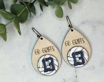 Volleyball Earrings Gift For Her Coach Gift ~ Volleyball Mom Handmade Earrings ~ Volleyball Gift Wood Earrings ~ Sports Mom Dangle Earrings