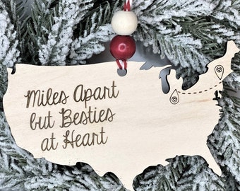 Personalized Christmas Ornaments ~ Bestie Christmas Custom Ornament ~ Across The Miles Best Friend Gift ~ State Ornaments ~ Miles Apart Gift