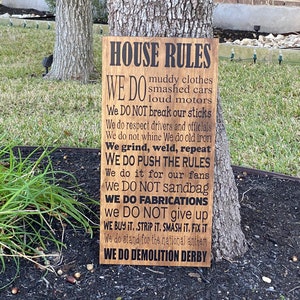 Demolition Derby House Rules Custom Wood Sign ~ Derby Racing Talk Derby To Me Derby Car Driver Last Name Sign ~ Man Cave Décor Gift For Him