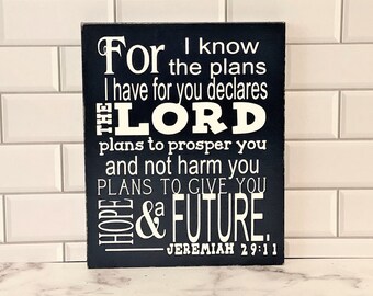 Jeremiah 29 11 Bible Verse Wall Art Christmas Gift For Her ~ For I Know Custom Wood Sign Inspirational Décor ~ Scripture Wall Art Bible Sign