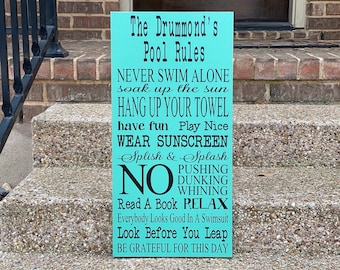 Swimming Pool Sign Family Gift ~ Pool Rules ~ Patio Sign ~ Backyard Sign ~ Pool Decor Family Rules Sign ~ Pool House Decor Sign For Pool