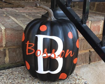 Monogrammed Personalized Name Pumpkin Decal ~ Polka Dot Pumpkin Stickers For Fall Decor ~ Halloween Pumpkin Initial Decal Fall Decoration