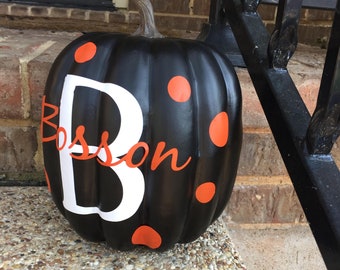 Halloween Decal Monogram Decal ~ Personalized Vinyl Name Decal ~ Polka Dot Custom Name Decal Jack O Lantern Pumpkin Decal Pumpkin Sticker