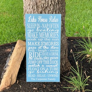 Custom lake house rules sign can be personalized with your name and/or lake name as well as any custom rules you need.