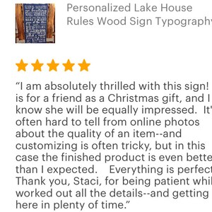 Custom lake house rules sign can be personalized with your name and/or lake name as well as any custom rules you need.