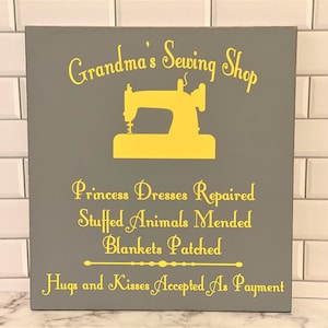 Celebrate Grandma’s love for sewing, quilting, and crafting with this handmade custom wood sewing room sign! Perfect for hanging in her sewing room, craft room, or quilting studio, this rustic wooden sign adds a warm, personal touch to her creative space. Whether you’re looking for a thoughtful gift for Grandma, a unique Mother’s Day present, or a way to make her sewing corner extra special, this personalized sign will be treasured for years to come. Customizable with any name you choose.
