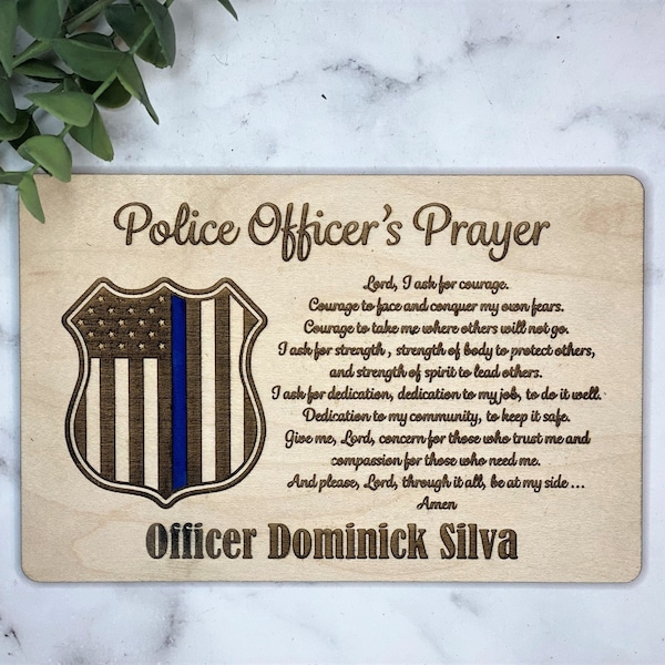 Police Officer Gifts Thin Blue Line Police Badge ~ Police Graduation Gift ~ Law Enforcement Police Prayer ~ Police Gear Rack Police Decor