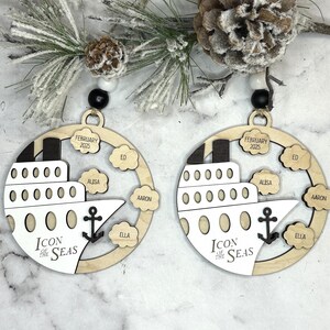 This beautifully crafted customized cruise ship ornament is the perfect way to commemorate your nautical adventures. Handmade with care, this charming ornament can be personalized with your family name, ship name, ports and cruise dates.