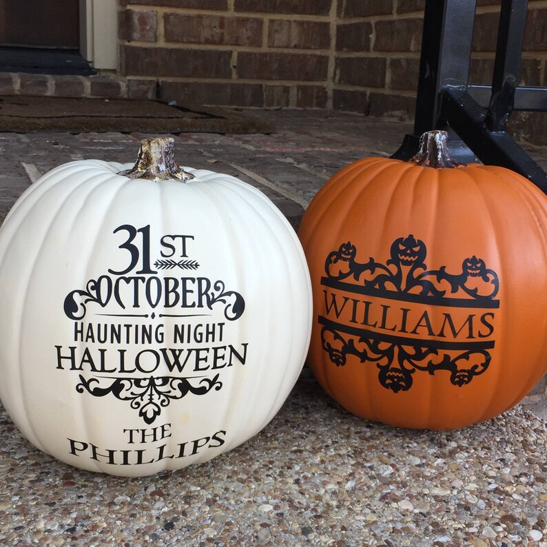 Halloween decal is a great way for you Jack O Lanterns to last even longer this year!  No carve pumpkin stickers easily apply to a real or faux pumpkin.  Great as porch decor, personalized decal or just fun for October 31!  PUMPKIN NOT INCLUDED.