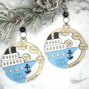 This beautifully crafted customized cruise ship ornament is the perfect way to commemorate your nautical adventures. Handmade with care, this charming ornament can be personalized with your family name, ship name, ports and cruise dates.
