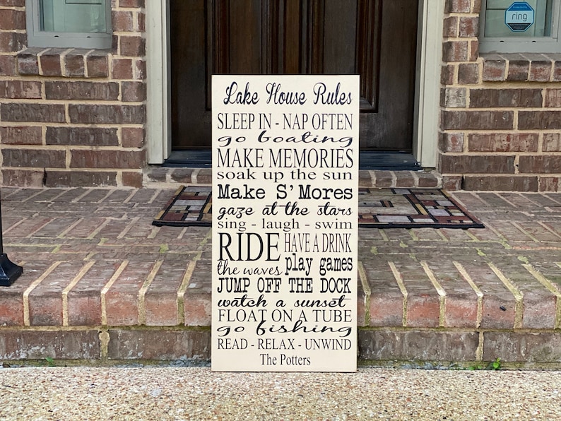 Custom lake house rules sign can be personalized with your name and/or lake name as well as any custom rules you need.