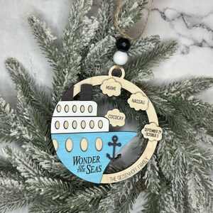 This beautifully crafted customized cruise ship ornament is the perfect way to commemorate your nautical adventures. Handmade with care, this charming ornament can be personalized with your family name, ship name, ports and cruise dates.