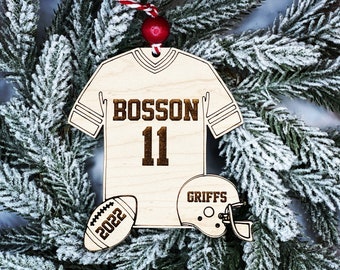 Personalized Football Player Christmas Ornament ~ Custom Ornament Christmas 2023 ~ Football Jersey Ornament ~ Engraved Sport Ornament Number