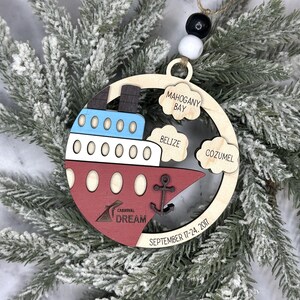 This beautifully crafted customized cruise ship ornament is the perfect way to commemorate your nautical adventures. Handmade with care, this charming ornament can be personalized with your family name, ship name, ports and cruise dates.