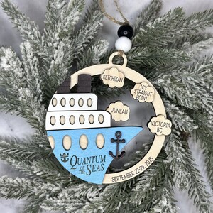 This beautifully crafted customized cruise ship ornament is the perfect way to commemorate your nautical adventures. Handmade with care, this charming ornament can be personalized with your family name, ship name, ports and cruise dates.