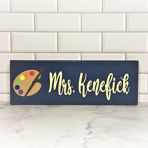 Art Teacher Gift ~ Teacher Name Sign ~ Personalized Paint Brush For Art Teacher Name Plate ~ Custom Teacher Desk Sign ~ Teacher Palette Sign