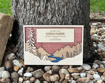 Camping Mountain Art Personalized Gift Custom Wood Sign - Scout Award Plaque Thank You Gift - Family Gift Cabin Tent Decor Wood Wall Art