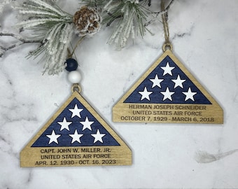 Memorial Flag Case Christmas Ornaments ~ Army Air Force Veteran Ornament ~ Flag Display Case Memorial Ornament Sympathy Gift ~ Funeral