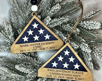 Memorial Flag Case Christmas Ornaments ~ Army Navy Air Force Veteran Ornament ~ Flag Display Case Memorial Ornament Sympathy Gift ~ Funeral