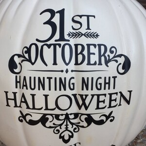 Halloween decal is a great way for you Jack O Lanterns to last even longer this year!  No carve pumpkin stickers easily apply to a real or faux pumpkin.  Great as porch decor, personalized decal or just fun for October 31!  PUMPKIN NOT INCLUDED.